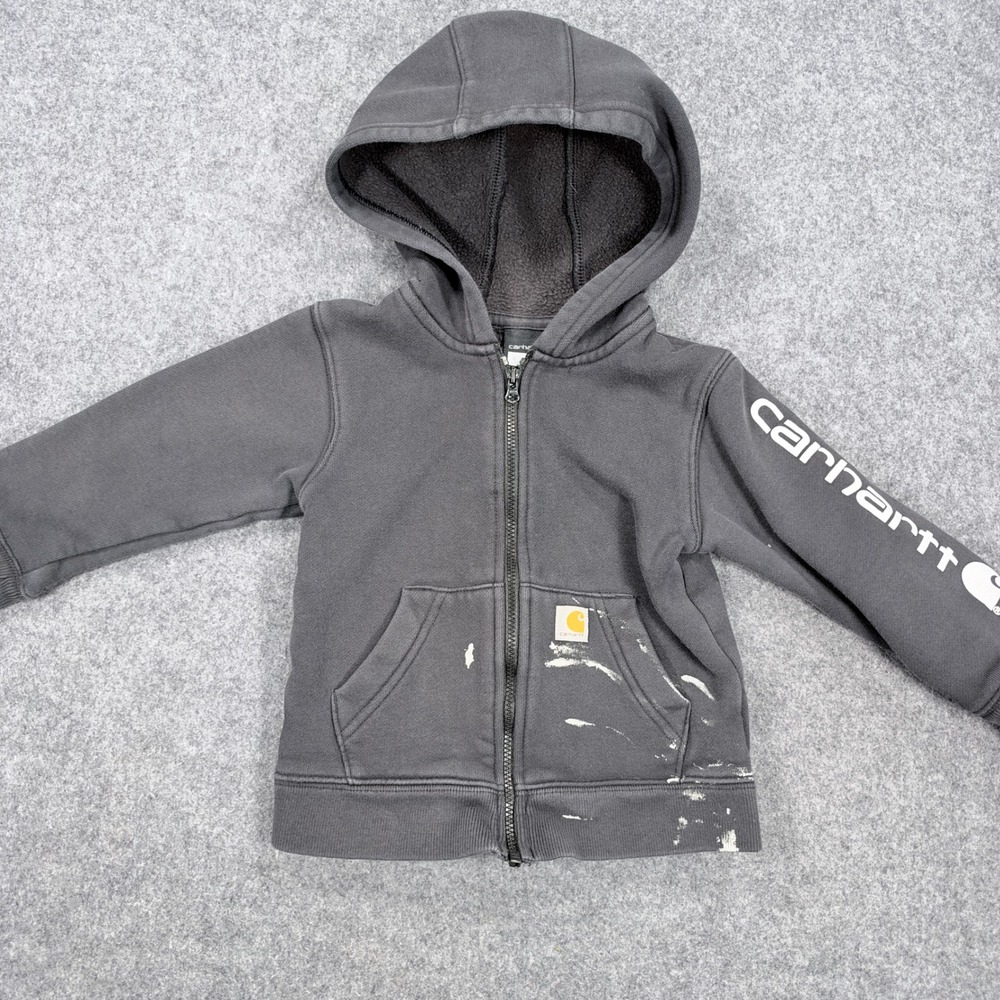 Carhartt Toddler Boys Full Zip Hoodie Gray Distressed Paint Splatter 2T